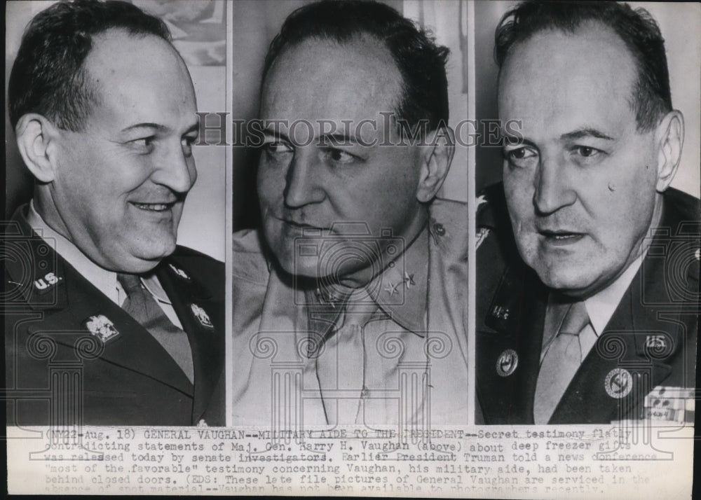 1949 Press Photo Major General Harry H. Vaughan, during secret testimony.-Historic Images