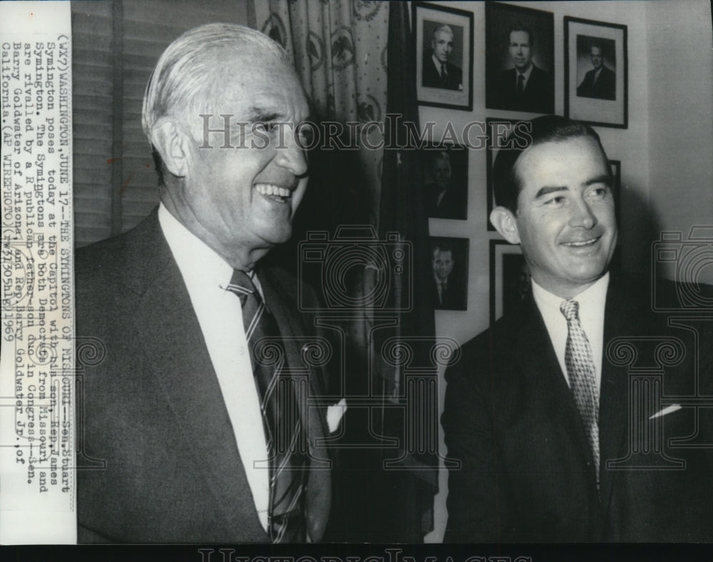 1969 Press Photo Sen. Stuart Symington poses with Son Rep. James Symington. - Historic Images