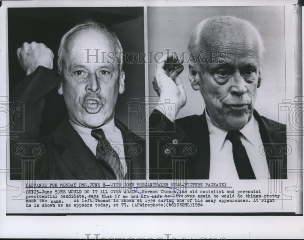 1979 Press Photo Socialist Norman Thomas in two photos 30 years apart - Historic Images