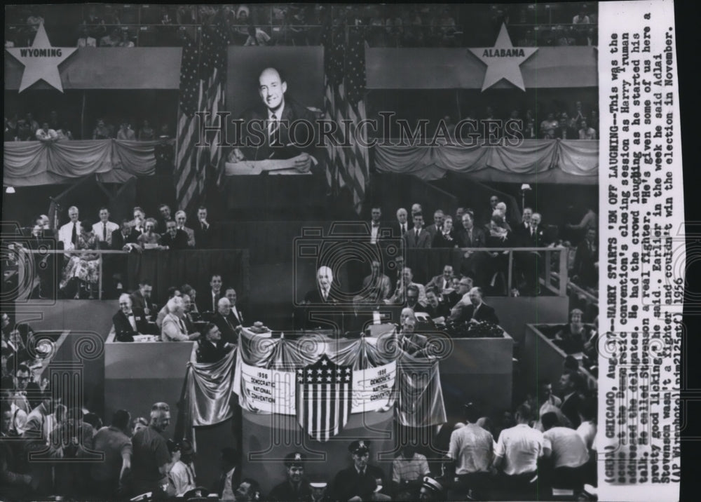 1956 Press Photo Harry Truman addressed the delegates at Democratic convention - Historic Images