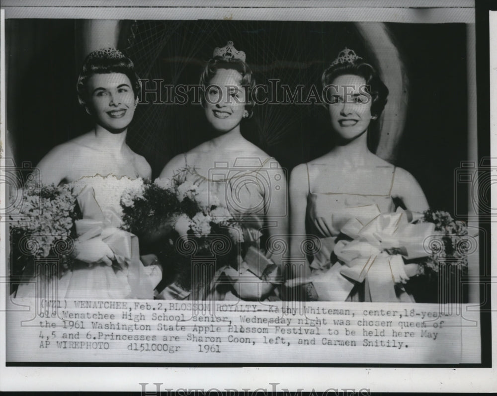 1961 Press Photo Kathy Whiteman chosen as Queen of the Apple Blossom Festival - Historic Images