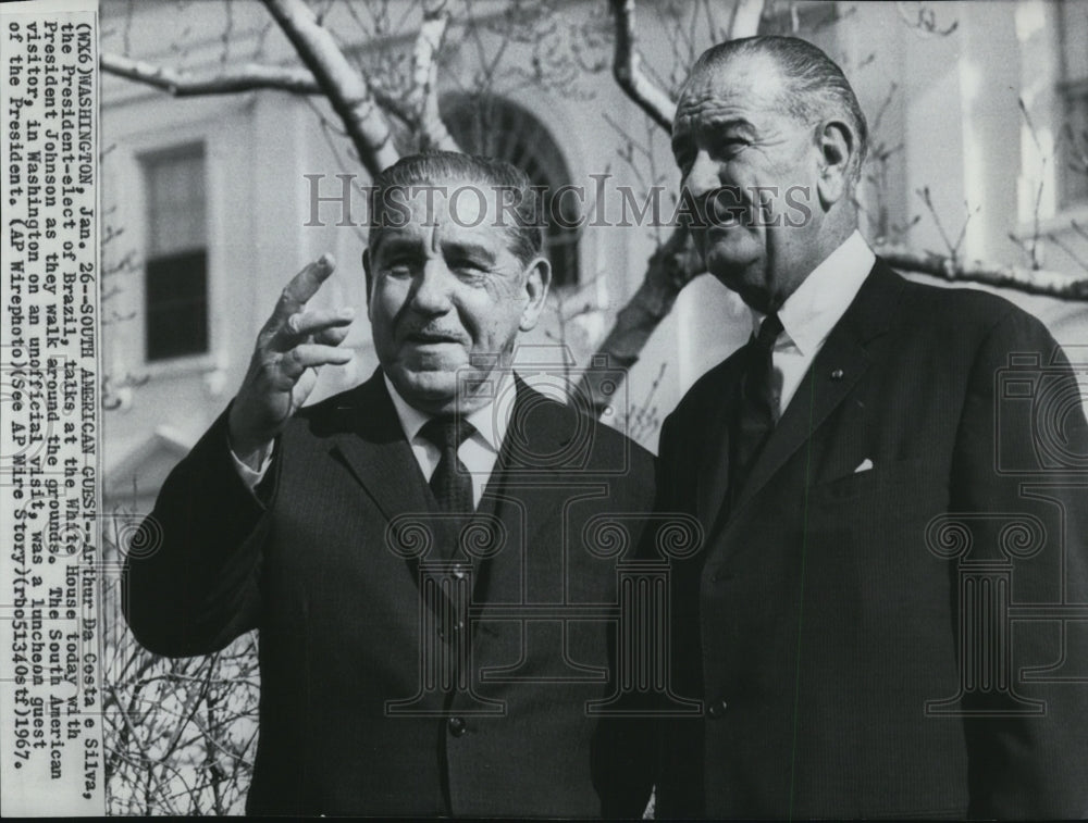 1967 Press Photo Brazil President Arthur Da Costa e Silva with President Johnson - Historic Images