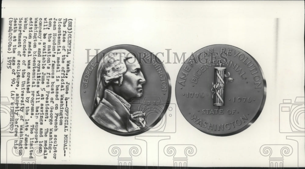 1975 Press Photo Official Washington bicentennial medal - Historic Images