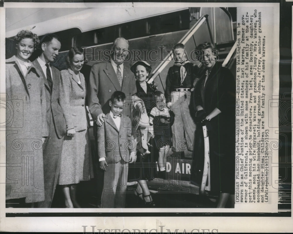 1953 Press Photo Earl Warren goes to Washington to be sworn as Chief Justice - Historic Images