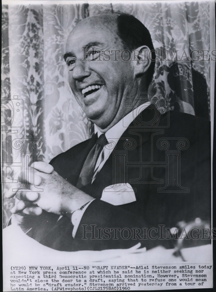 1960 Press Photo Adlai Stevenson speaks at New York Press Conference.-Historic Images