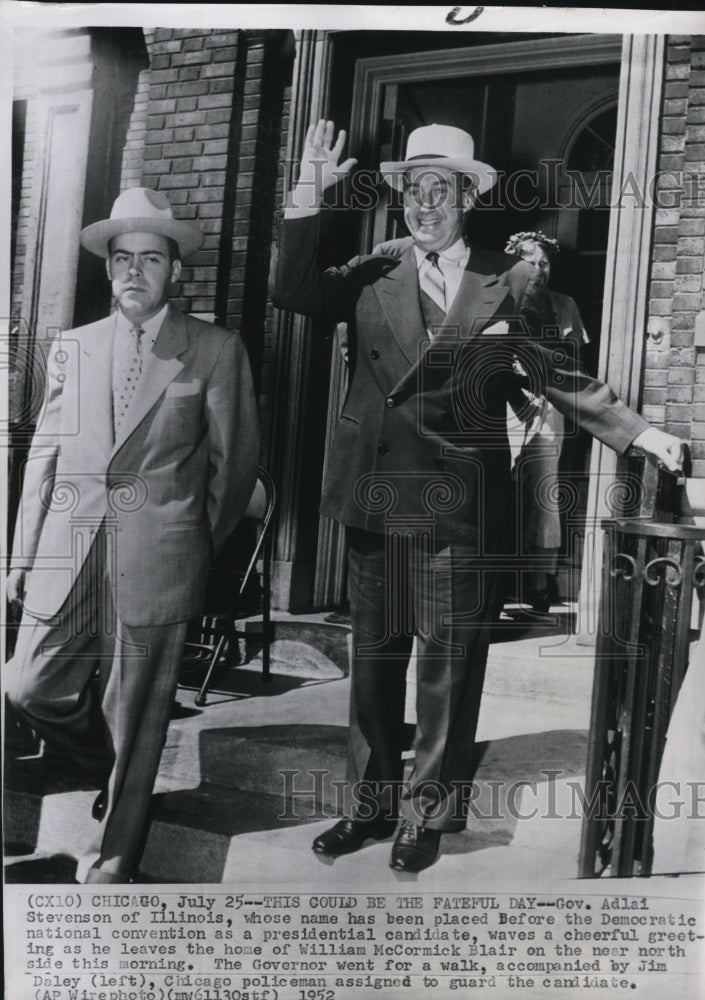 1952 Gov. Adlai Stevenson of Illinois and Jim Daley in Chicago. - Historic Images