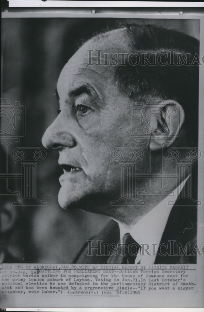 1965 Press Photo Secretary Patrick Gordon Walker runs for Parliament seat - Historic Images