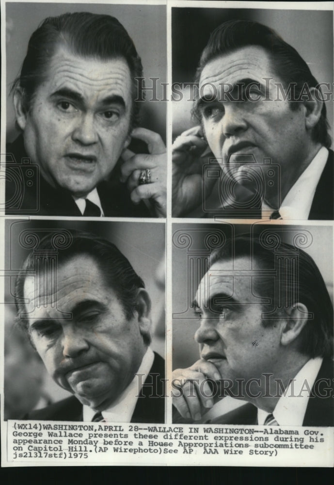 1975 Press Photo Alabama Governor George Wallace before House subcommittee - Historic Images