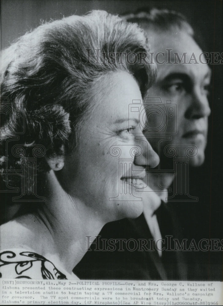 1966 Press Photo Alabama Governor &amp; Mrs. George Wallace tape a TV commercial-Historic Images