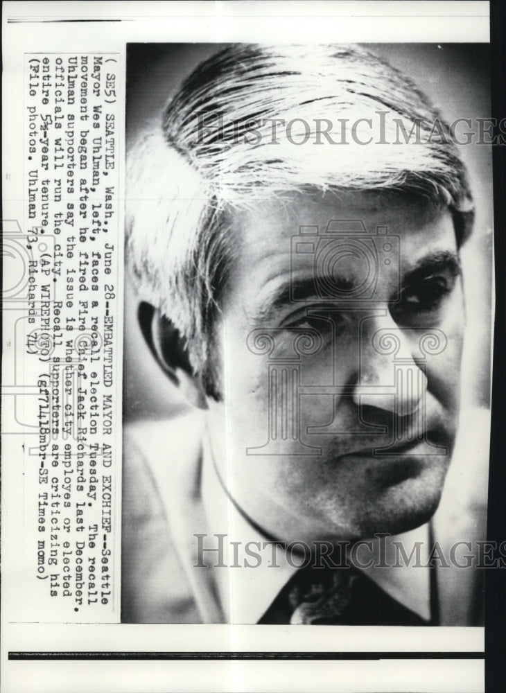 1974 Press Photo Seattle Mayor Wes Uhlman faces a recall election - spw12601- Historic Images