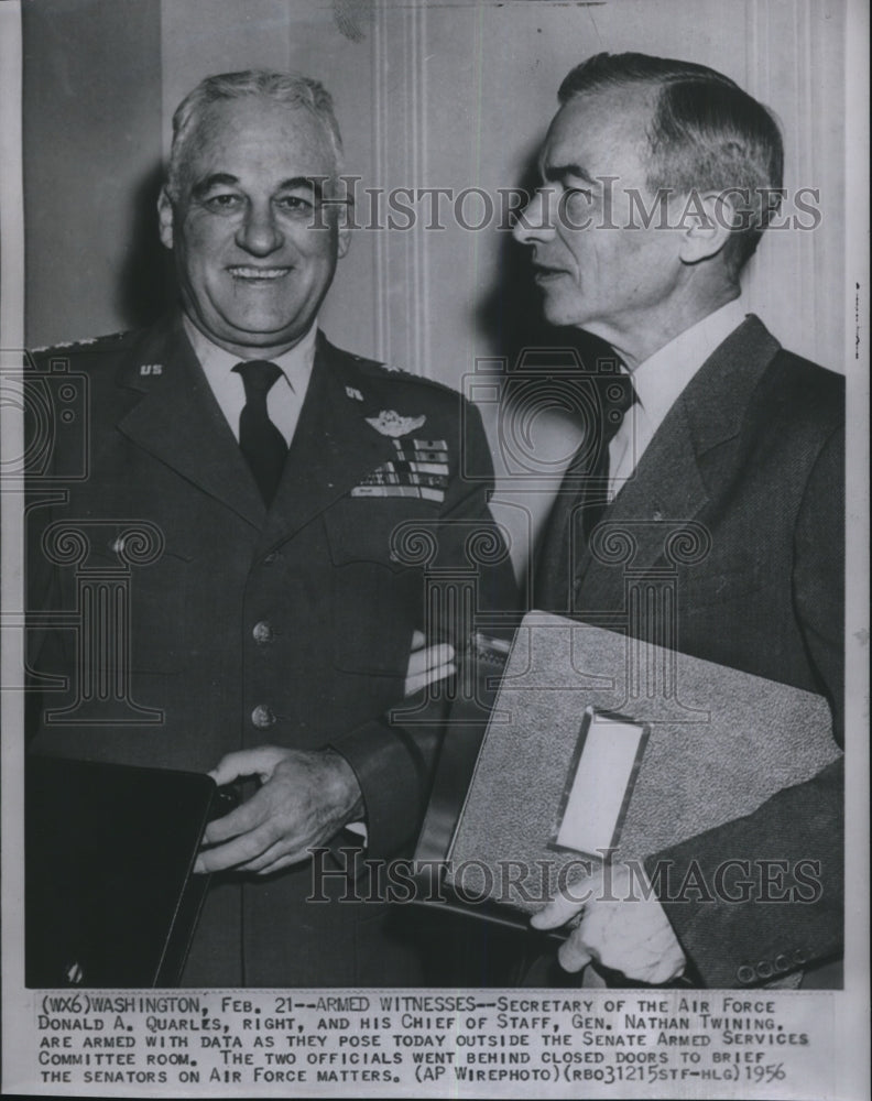 1956 Press Photo Doanld A. Quarles and Geberal Nathan Twining outside Senate - Historic Images