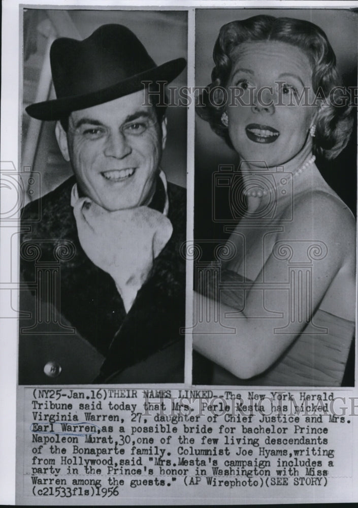 1956 Press Photo Virginia Warren as possible bride for Prince Napoleon Murat - Historic Images