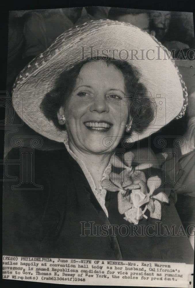 1948 Press Photo Mrs. Warren, wife of Republican candidate Earl Warren - Historic Images