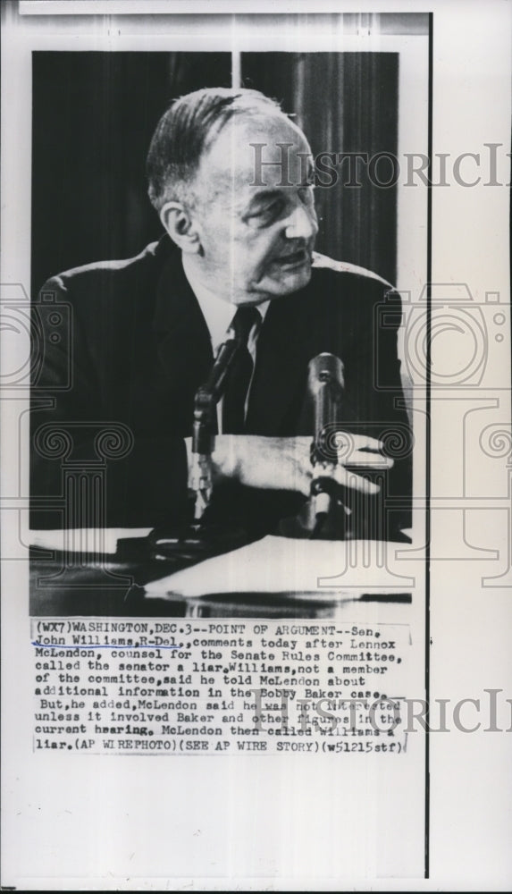 1964 Press Photo Senator John Williams comments after he was called liar - Historic Images