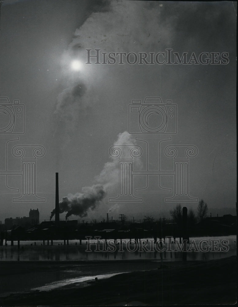 1958 Chilly weather at Spokane River bank near Gonzaga University - Historic Images