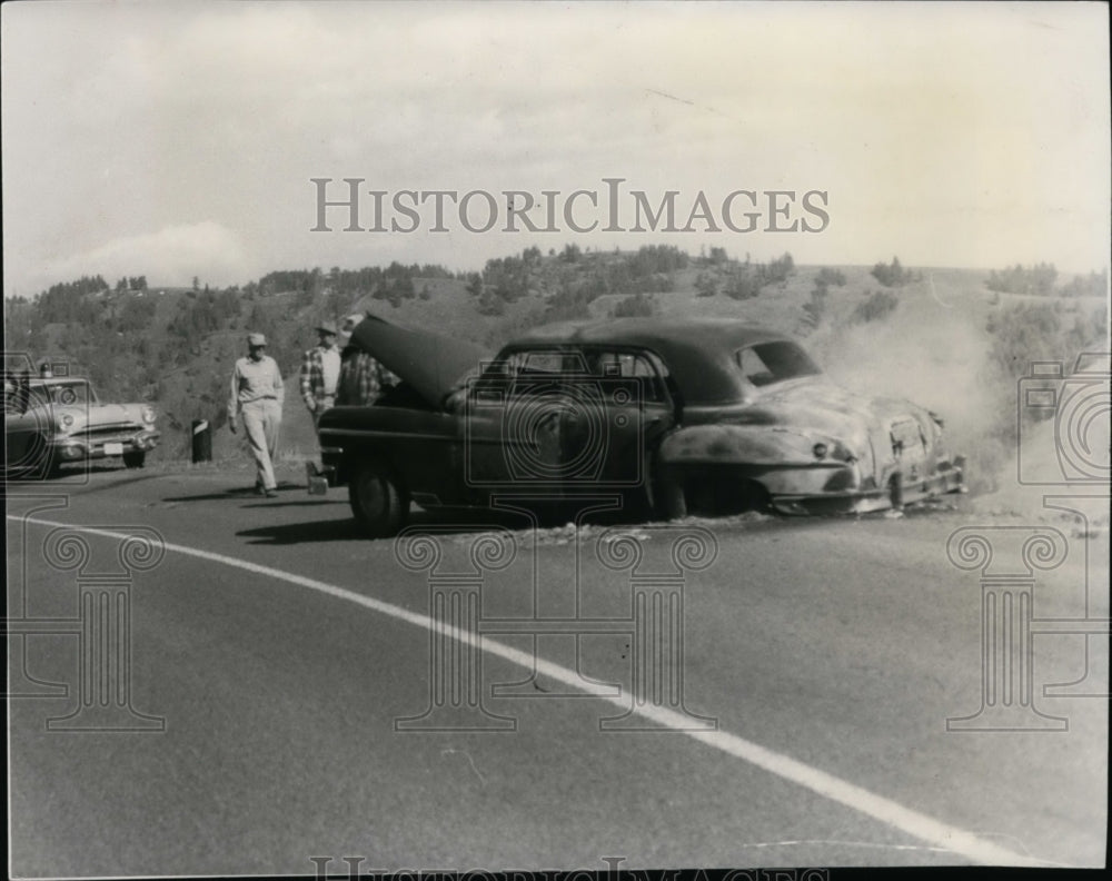 1958 Accidents Automobile Scene Burning Car  - Historic Images