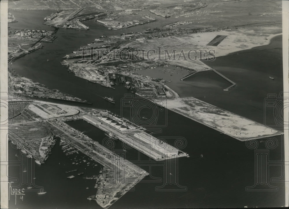 1936 Aerial Los Angeles Harbor Effected by Pacific Coast Strike-Historic Images