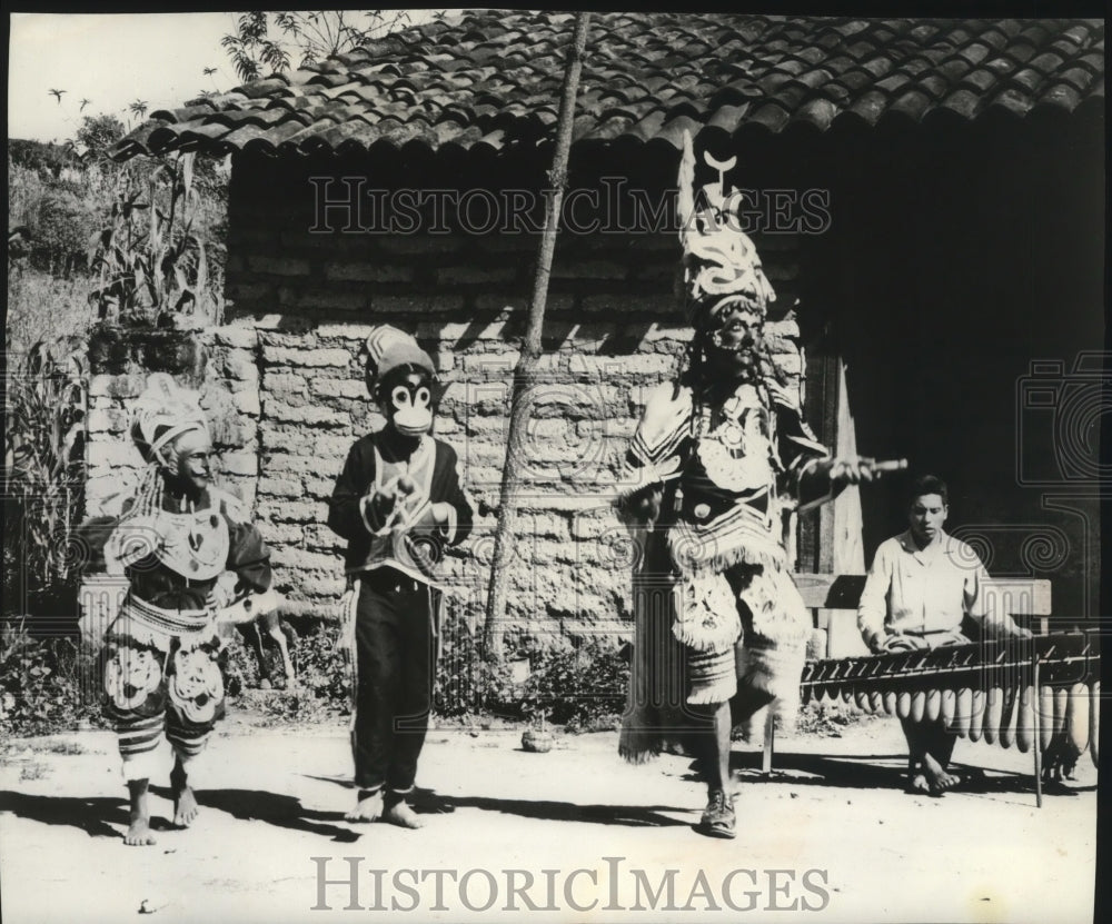 1963 Ritual costumes and masks used in Aztec and Mayan periods-Historic Images