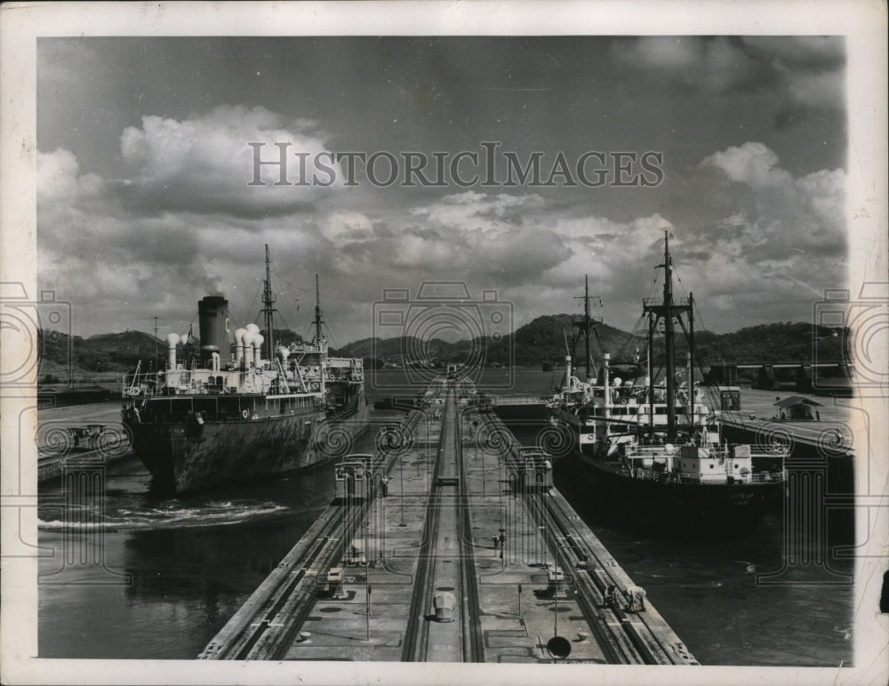 1963 Ships moving through Miraflores Locks at the Panama Canal - Historic Images