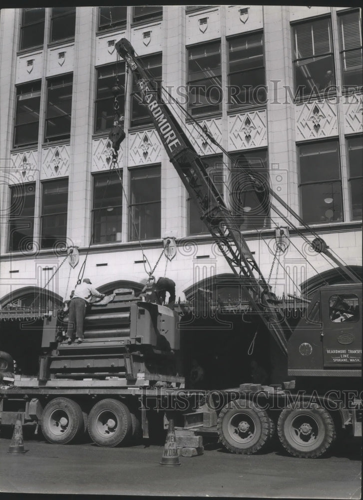 1956 First unit of Loan Headline, press being moved to Chronicle - Historic Images