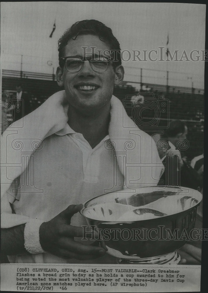 1966 Clark Graebner holds cup from Davis Cup American zone matches - Historic Images