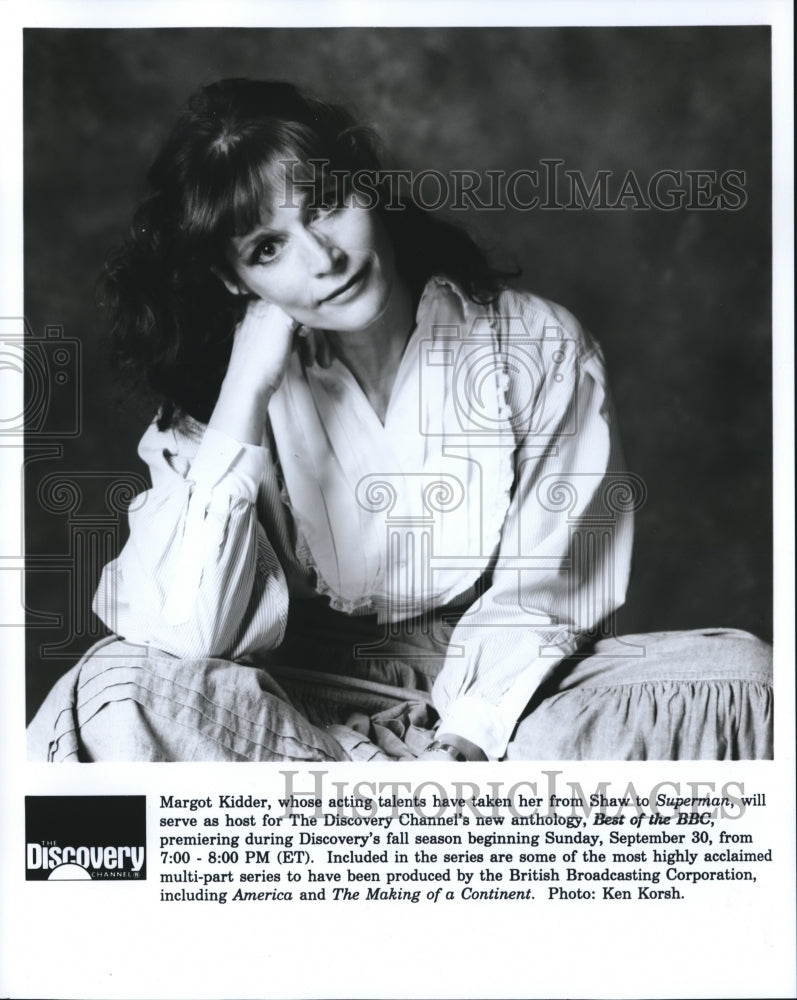 1990 Press Photo Margot Kidder host for The Discovery Channel&#39;s Best of the BBC - Historic Images