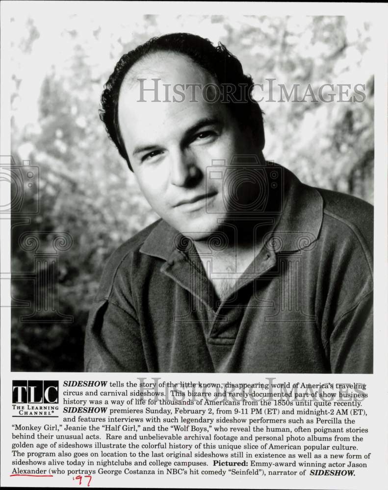 1997 Press Photo Jason Alexander, narrator of the program &quot;Sideshow&quot; - sra11038- Historic Images