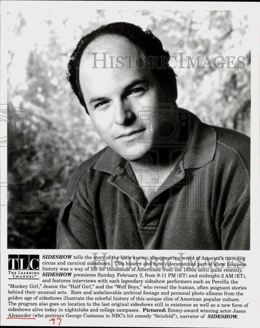 1997 Press Photo Jason Alexander, narrator of the program "Sideshow" - sra11038- Historic Images