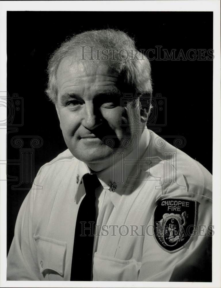 1983 Press Photo Valmore A. Denault, Deputy Chief of Chicopee Fire Department.- Historic Images