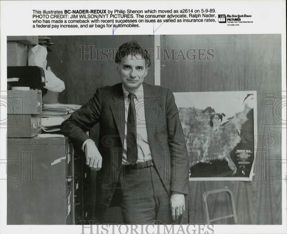 1989 Press Photo Consumer Advocate Ralph Nader - sra36405- Historic Images