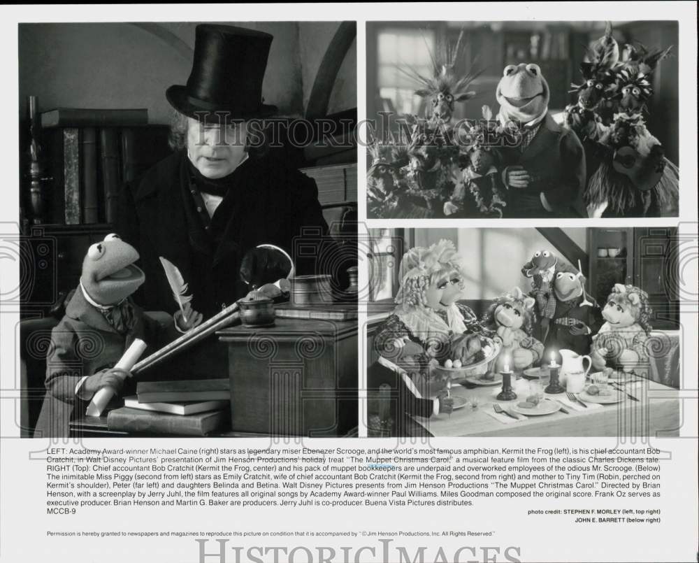 Press Photo Michael Caine &amp; Muppets in &quot;The Muppet Christmas Carol&quot; Movie- Historic Images