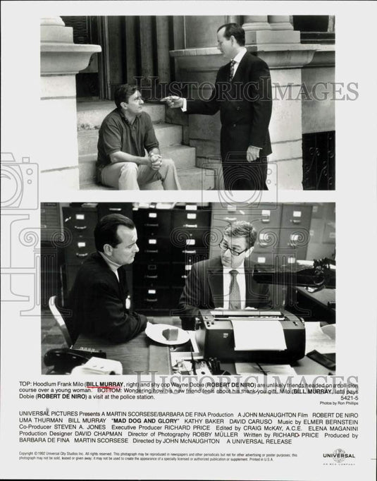 1992 Press Photo Bill Murray & Robert De Niro in "Mad Dog and Glory" Movie - Historic Images