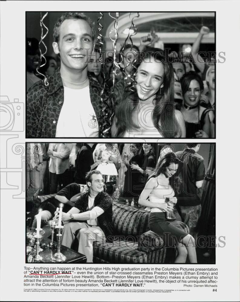 1998 Press Photo Jennifer Love Hewitt and Ethan Embry in "Can't Hardly Wait." - Historic Images