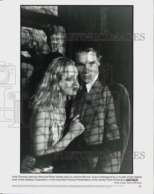 1997 Press Photo Uma Thurman & Ethan Hawke in "Gattaca" Movie - srp35291 - Historic Images