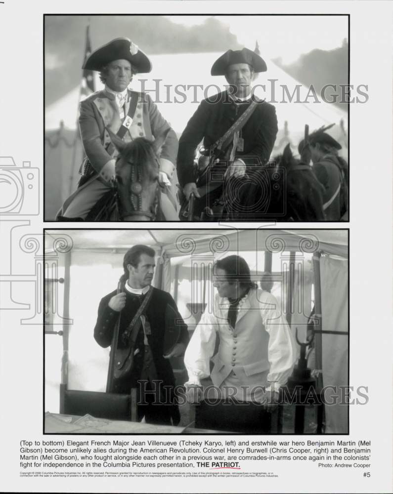 2000 Press Photo Tcheky Karyo, Mel Gibson, Chris Cooper in &quot;The Patriot&quot;- Historic Images