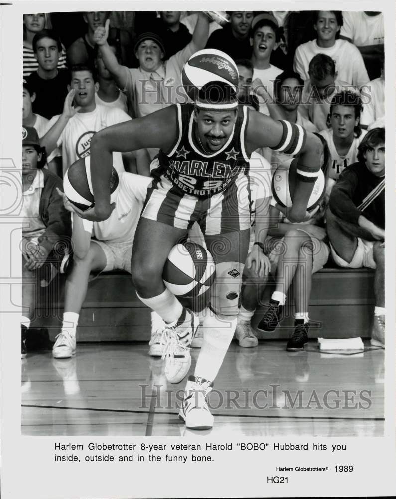 1989 Press Photo Harlem Globetrotters basketball player Bobo Hubbard - srs00006 - Historic Images
