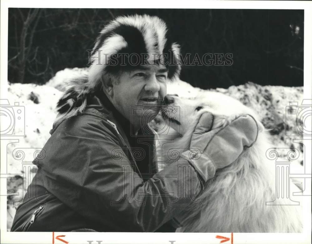 1990 Pompey Resident Ted Stultz with Dog in Snow at Race - Historic Images