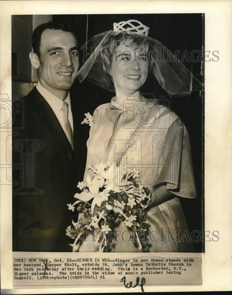 1961 Singer Lu Ann Simms with Husband Casper Solt at Church Wedding-Historic Images