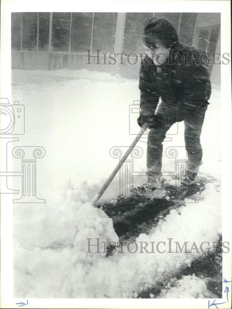 1989 Mark Bloss Shovels Snow Erie Boulevard Parking Lot in Syracuse - Historic Images