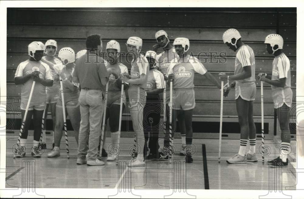 1986 Press Photo Queens New York Special Olympics Floor Hockey Team at Game - Historic Images