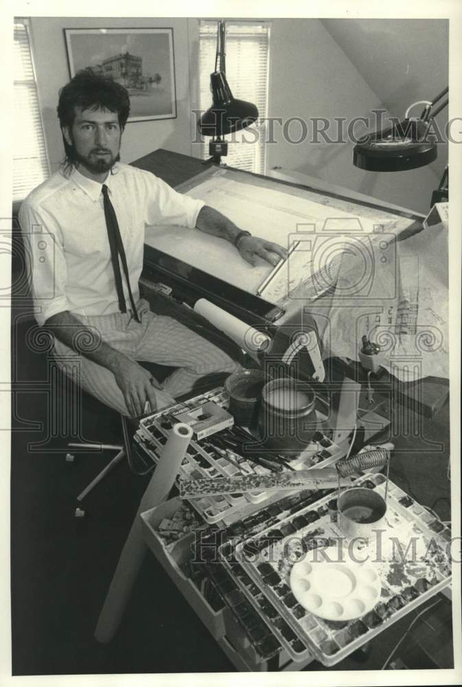 1986 Press Photo Artist Paul Williams at 207 Clarendon Street Home Studio - Historic Images