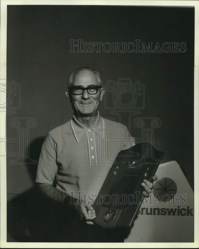 1974 Press Photo John Martino with Award at A.B.C. Bowling Tournament in Indiana - Historic Images