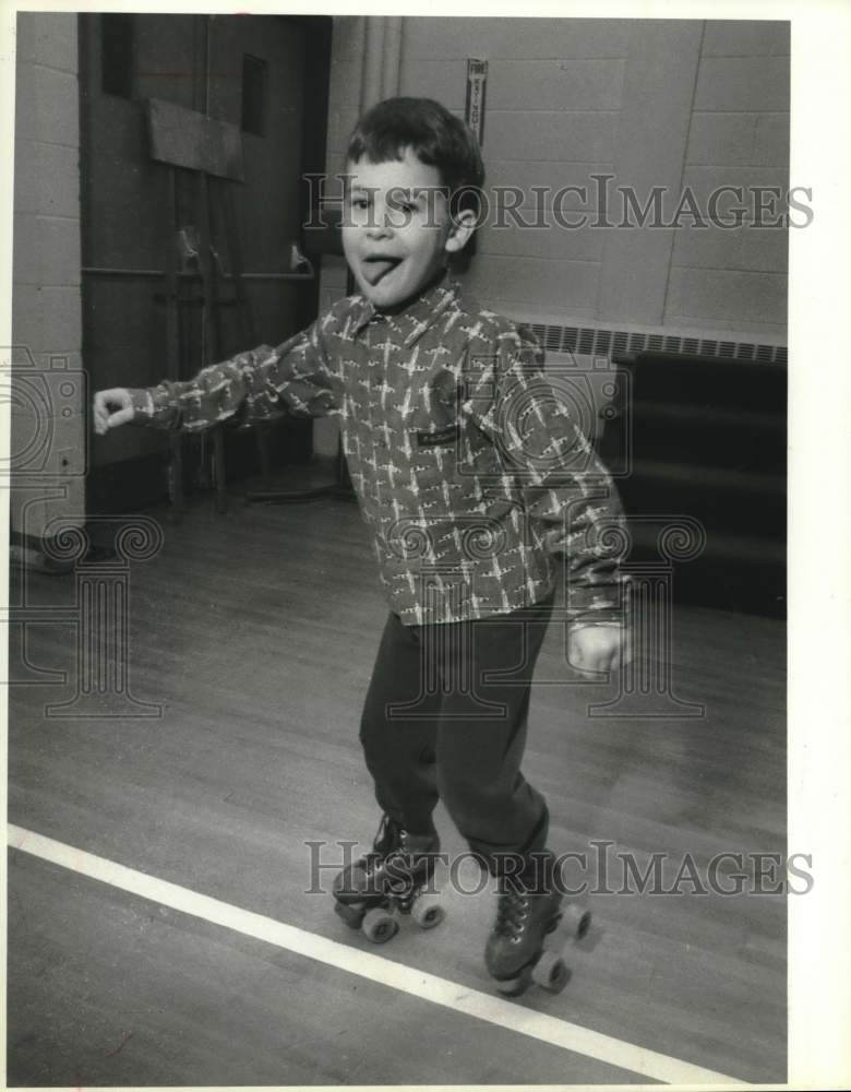 1989 Press Photo Nicholas Christy at St. Mathews School Roller Skating Party- Historic Images