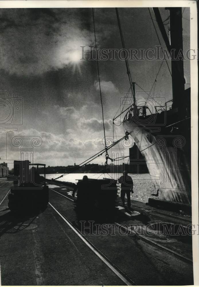 1983 Brazilian Cargo Ship at Oswego Port Authority in New York - Historic Images