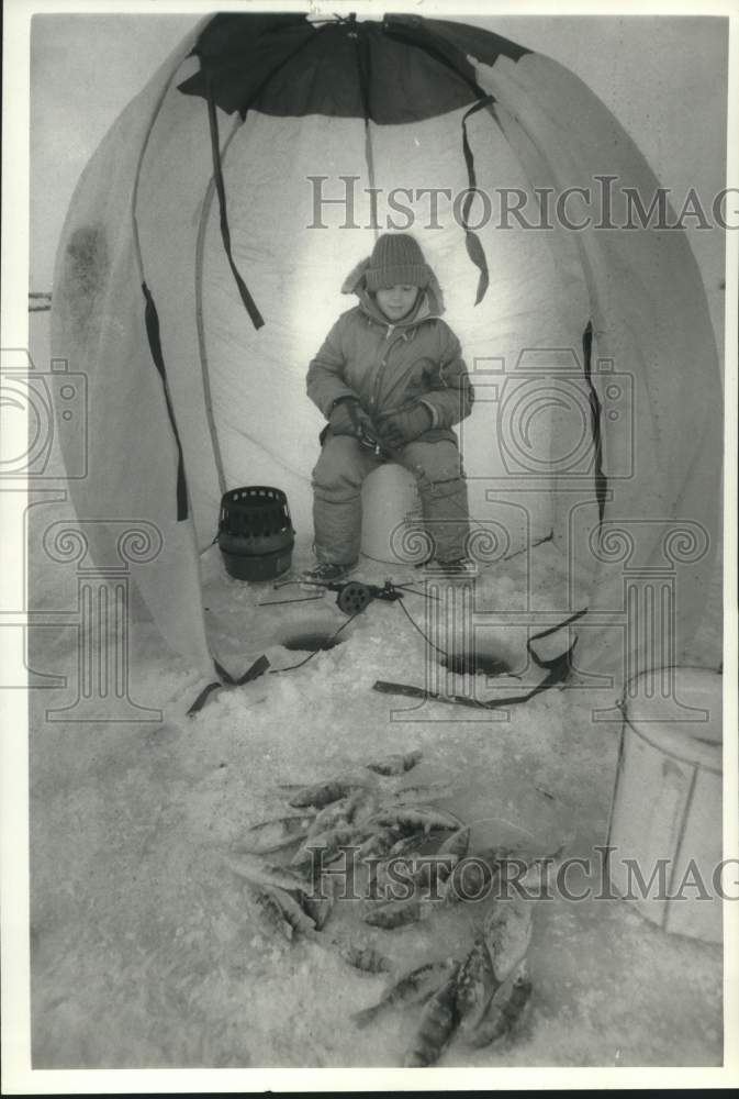 1987 Shawn Harefier at Fair Haven State Park Ice Fishing Derby - Historic Images