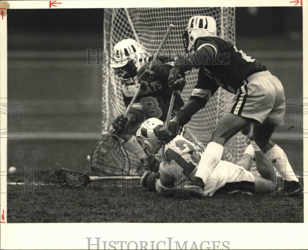 1989 Press Photo West Genesee High School Lacrosse Goalie John Ivery at Game - Historic Images