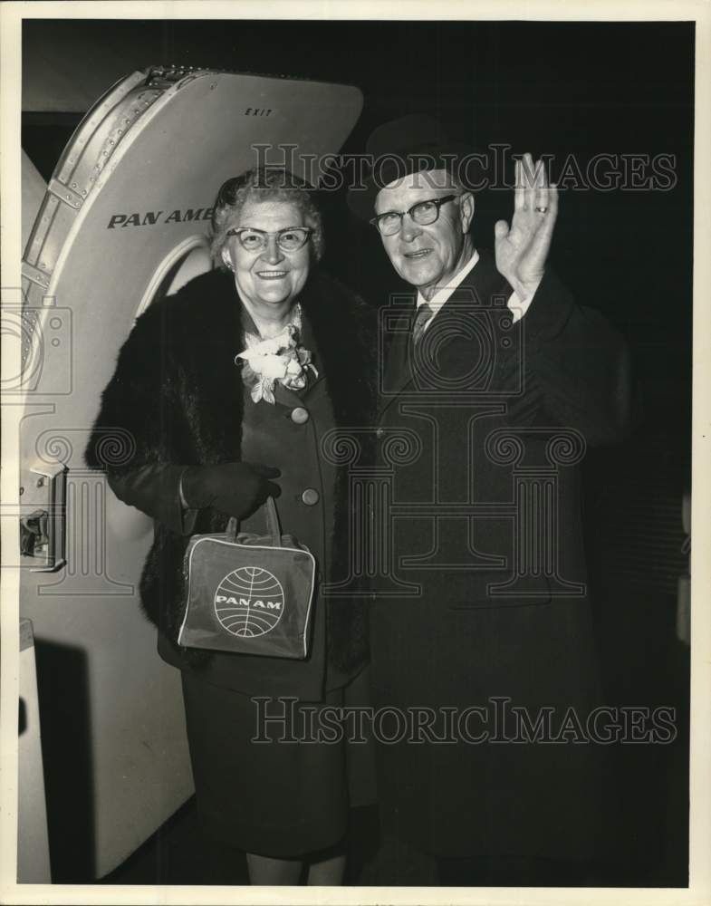 1963 Retired Fire Chief and Mrs. Robert Clapper board Pan Am Plane-Historic Images