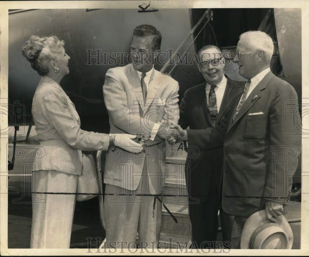 1957 Bill Lundigan greeted at Hancock Field in Syracuse, New York-Historic Images