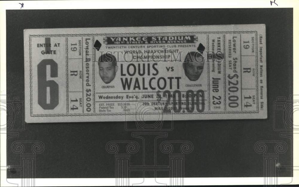 Press Photo Louis versus Walcott Ticket at Boxing Hall of Fame Museum, Canastota- Historic Images