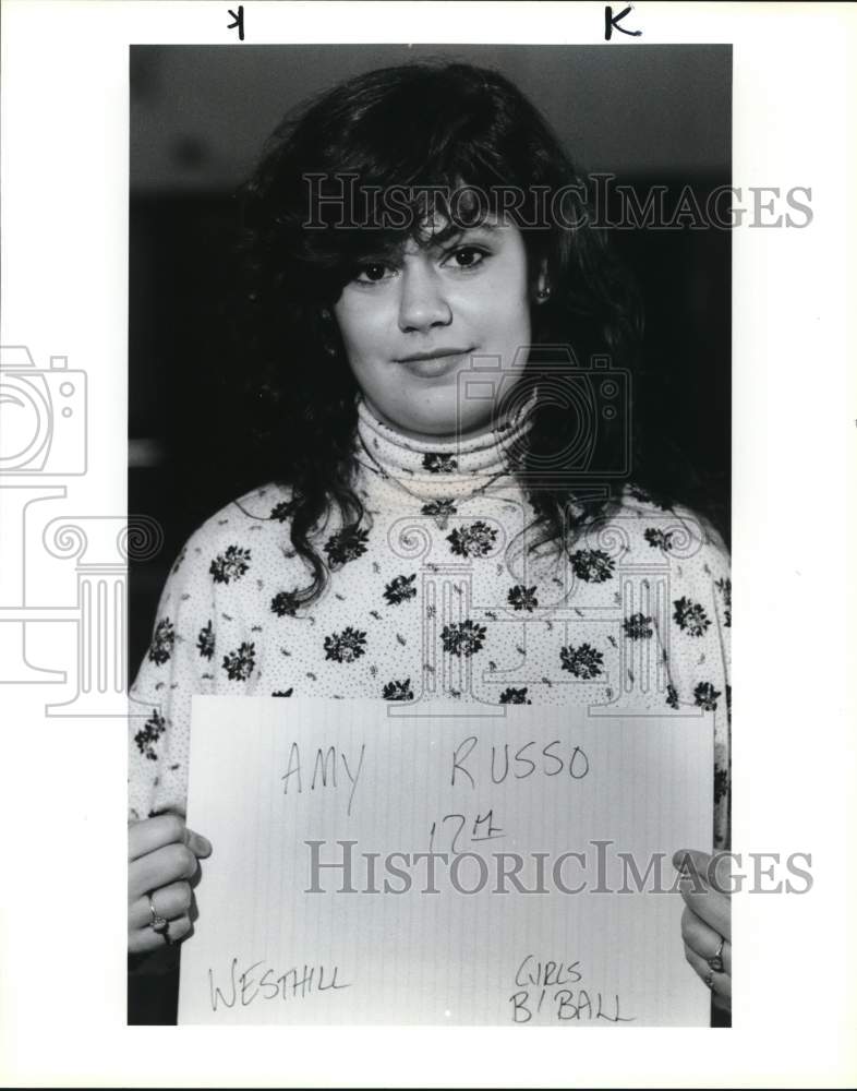 1990 Press Photo Westhill High Girls Basketball Player Amy Russo, Syracuse- Historic Images